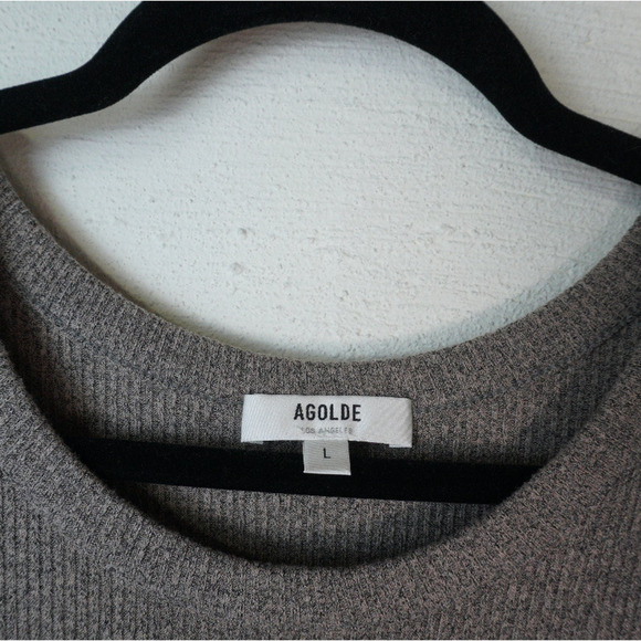 Agolde Maya Scoop Neck Ribbed Long Sleeve Top Sz‎ L Color Granola Heather EUC - Picture 5 of 6